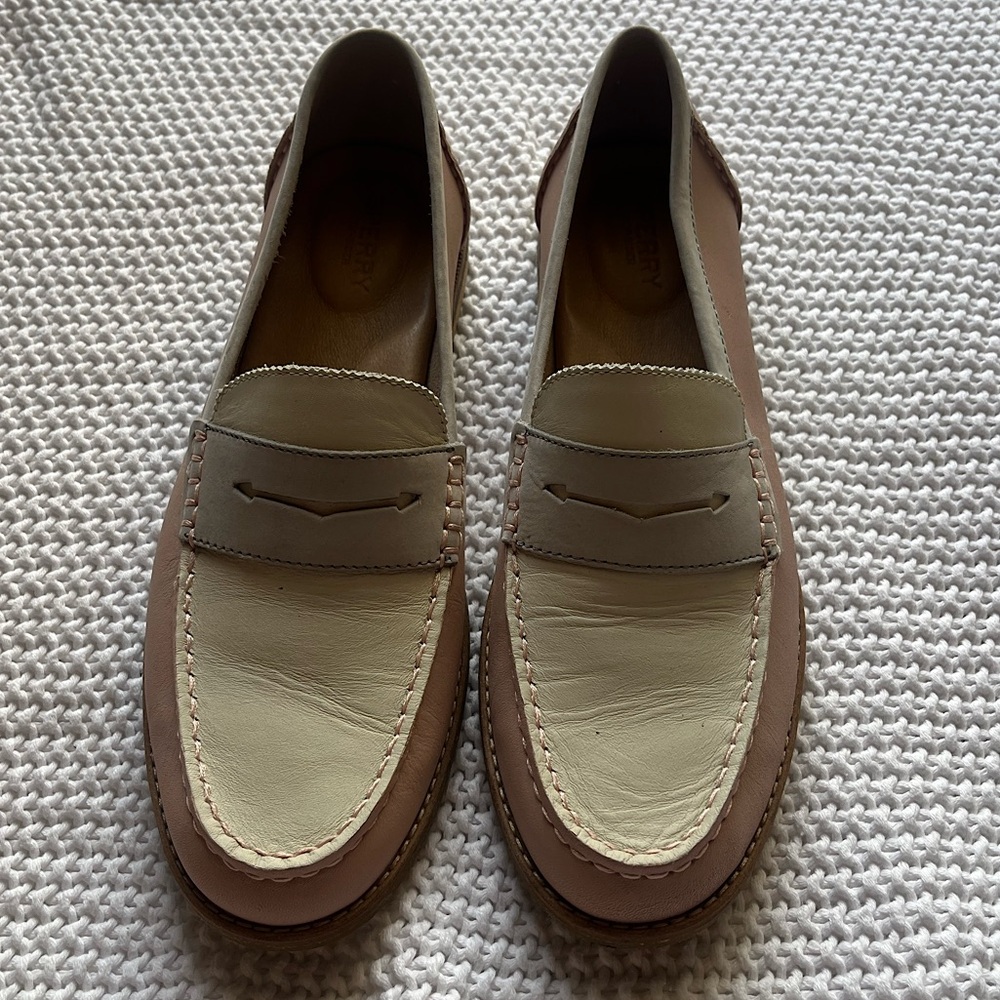 Sperry Two-Tone Cream and Brown Leather Penny Loafers